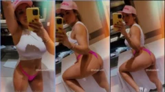 Loirinha gostosa toda sexy e linda sensualizando de calcinha rosa