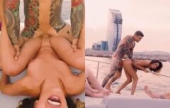 Morena safada é usada como brinquedo sexual por amigos na lancha até gozar forte