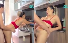 Loira peituda sentando forte no cunhado gordinho na cozinha até gemer de prazer