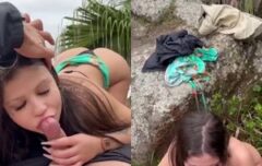 Morena safada chupando gostoso na praia até pedir leite na boca