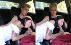 Morena safada mamando o colega no carro e gravando uma suruba amadora