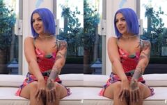 Novinha safada de cabelo roxo sentando forte no amigo e levando leitinho na buceta