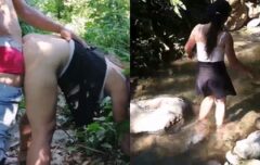 Novinha safada topa foder no mato com colega e geme alto enquanto é comida com força