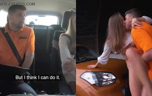 Novinha safada transando com instrutor da auto escola em público para passar na prova