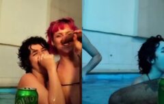 Novinhas safadas fazendo suruba na piscina e chupando os caras até gozar