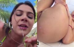 Puta safada empina o rabo e dá o cu para o vizinho rico no quarto